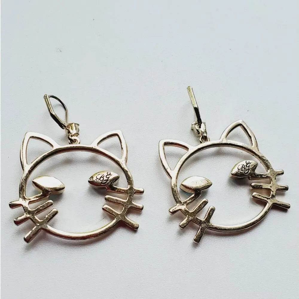 Betsey Johnson Women's Pink Stone Open Cat Face Drop Earrings Fashion Jewelry